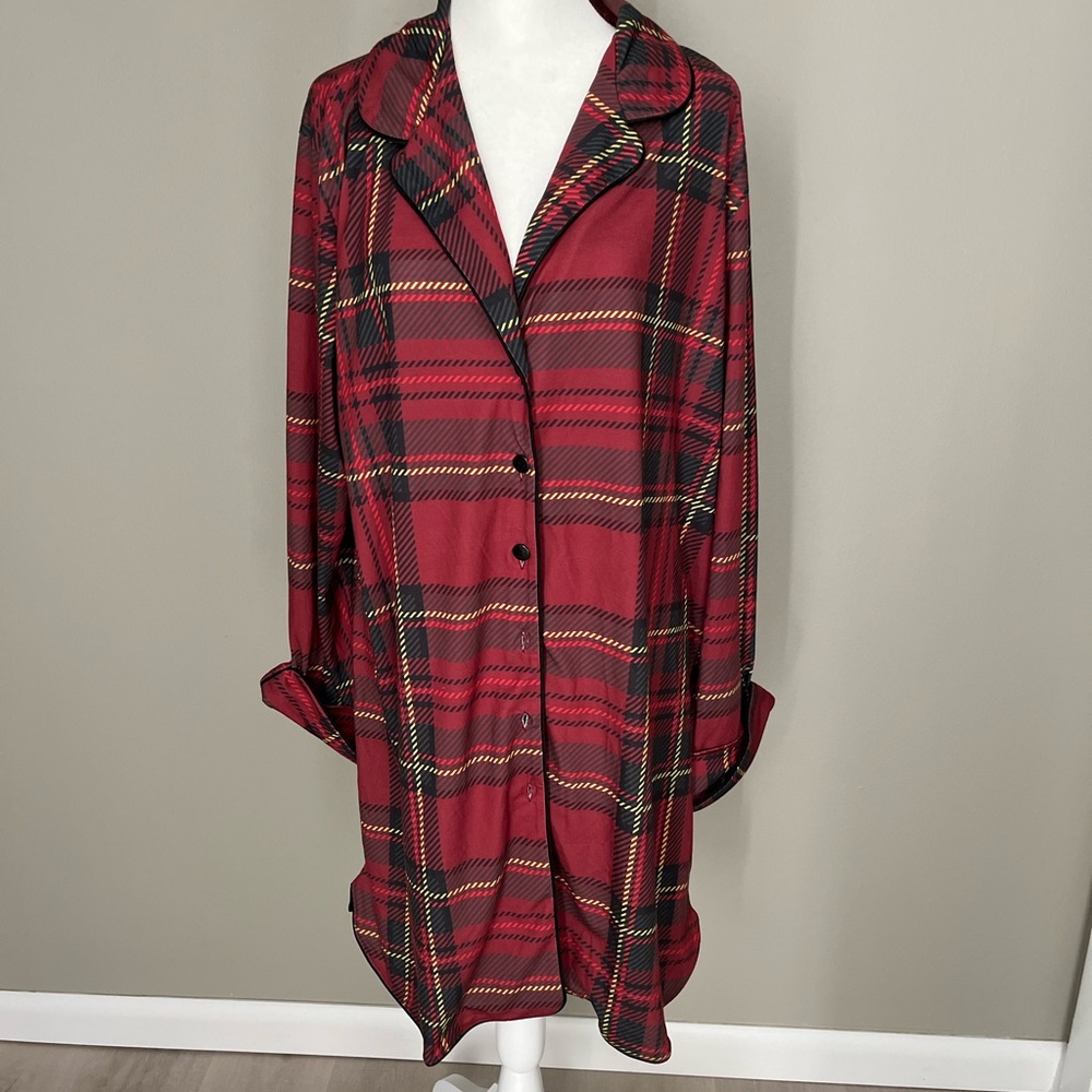 Womens ModCloth Red Plaid Breakfast For Dinner Pajama Shirt Dress XL NEW